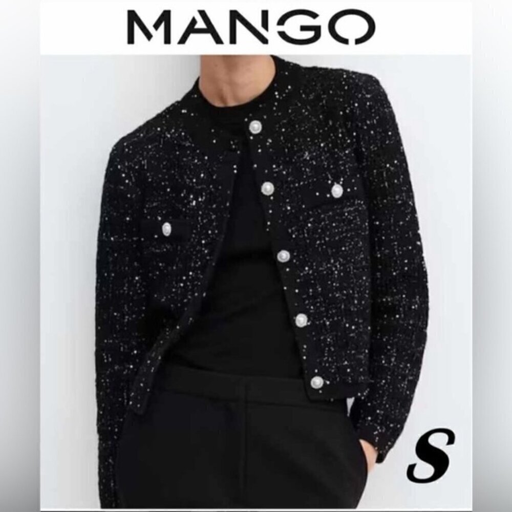 Mango - Ladies, Tweed Cardigan with Jewel Button - Black. Size: S. NWT